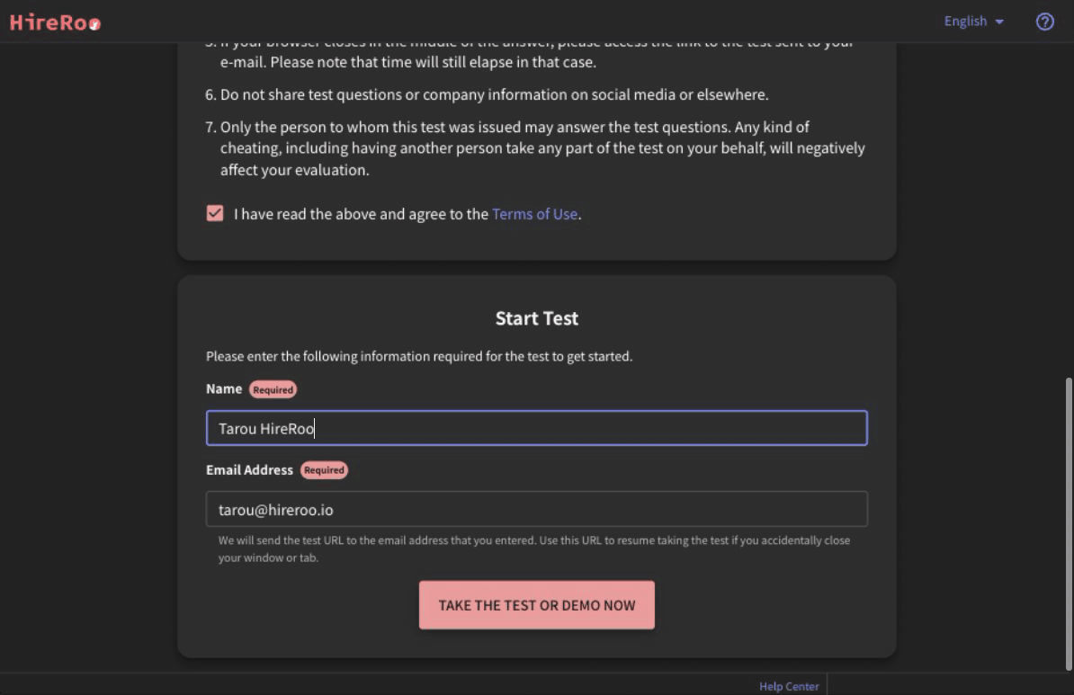 Selecting "Check Demo" after clicking "Take the Test or Demo Now"